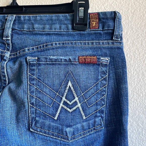 7 For All Mankind “A” Pocket White Stitching Flare Bootcut Denim Jeans 29 - Picture 6 of 8